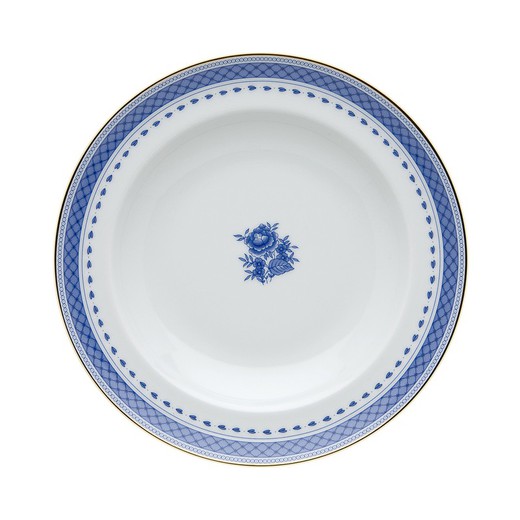 Assiette creuse en porcelaine blanche et bleue, 22,8 x 22,8 x 3,7 cm | Cozinha Velha