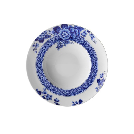 Piatto fondo in porcellana bianca e blu, 25,2 x 25,2 x 4,6 cm | Ming blu