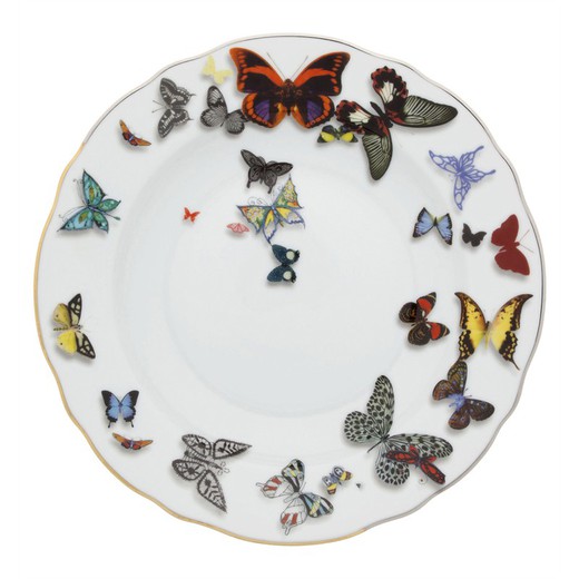 Porcelæns dyb tallerken i flerfarvet, Ø 22,7 x 4 cm | sommerfugleparade