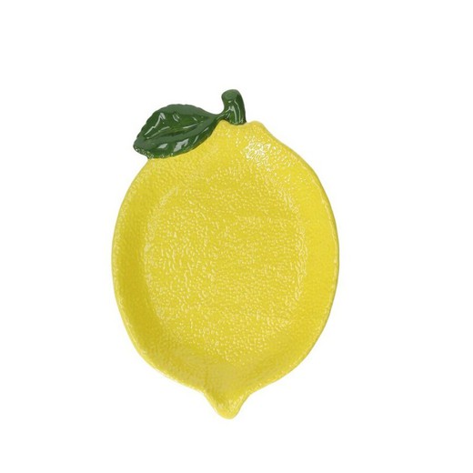 Plato llano de gres en amarillo y verde, 26 x 18 x 2,5 cm | Lemon Garden