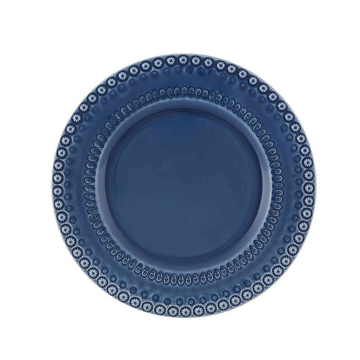 Flat plate made of blue earthenware, 29 x 29 x 2.5 cm | Fantasy