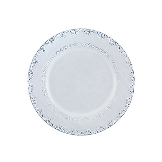 Assiette plate ancienne en faïence blanche, 29 x 29 x 3,2 cm | Flore