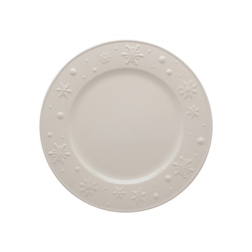 Flat plate made of white earthenware, Ø 28 x 2.5 cm | Snowflakes