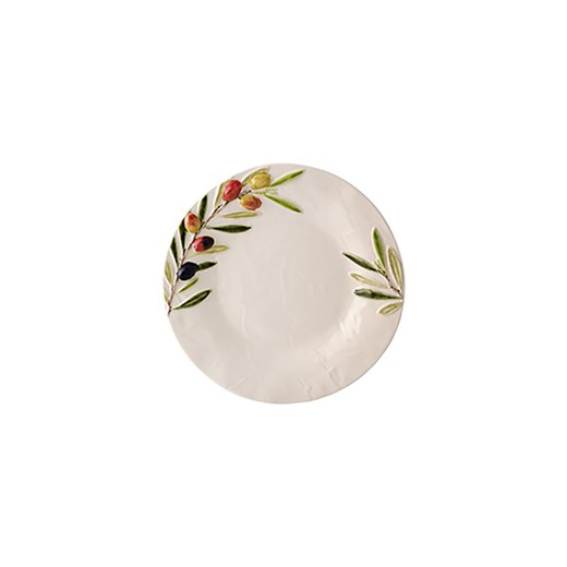 Assiette plate en faïence blanc cassé, 22,5 x 22,5 x 3,8 cm | Olivier