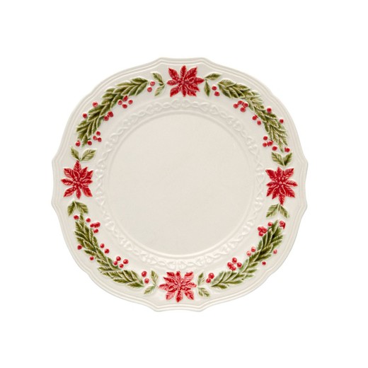 Flat plate made of white and multicoloured earthenware, Ø 27 x 3 cm | Christmas