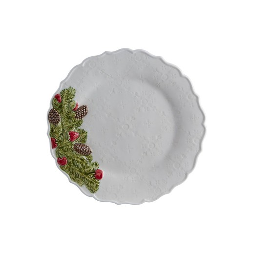 Flat plate made of white and multicoloured earthenware, Ø 29.5 x 2.5 cm | Christmas wreath