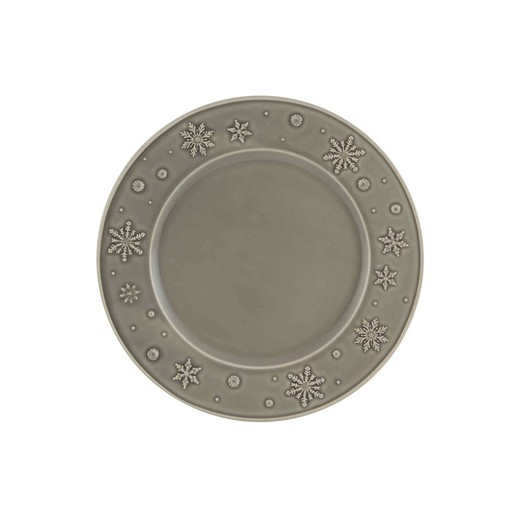 Flat plate made of earthenware in grey, Ø 28 x 2.5 cm | Snowflakes