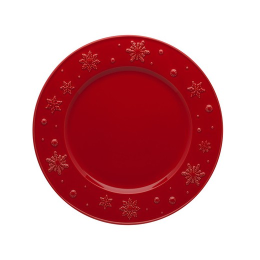 Flat plate made of red earthenware, Ø 28 x 2.5 cm | Snowflakes