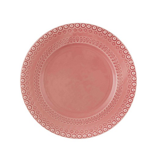 Flat plate made of pink earthenware, 29 x 29 x 2.5 cm | Fantasy