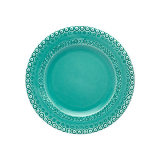 Flat plate made of turquoise earthenware, 29 x 29 x 2.5 cm | Fantasy