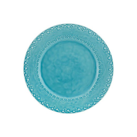 Turquoise earthenware flat plate, 29 x 29 x 3.2 cm | Flora