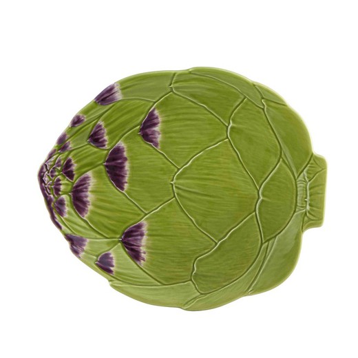 Green earthenware dinner plate, 31.5 x 26.8 x 3.1 cm | Artichoke