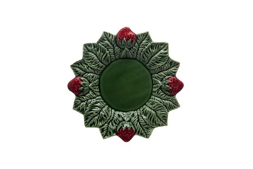 Flat earthenware plate in green and red, Ø 26 x 3.5 cm | Strawberries