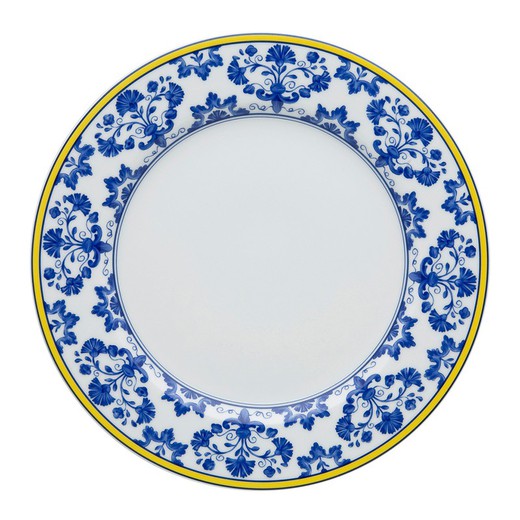 Porcelain dinner plate in blue and yellow, Ø 26.6 x 2.4 cm | white castle