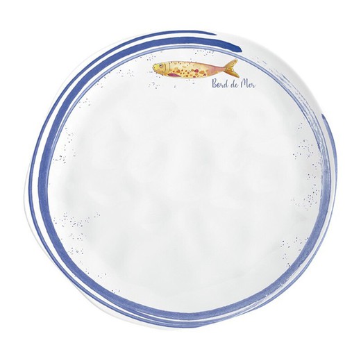 Assiette plate en porcelaine bleue et blanche, 26 x 26 x 2 cm | Borde de Mer