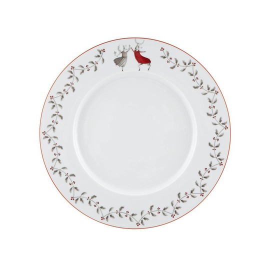 Porcelain flat plate in white, red and black, 29.9 x 29.9 x 2.3 cm | Christmas