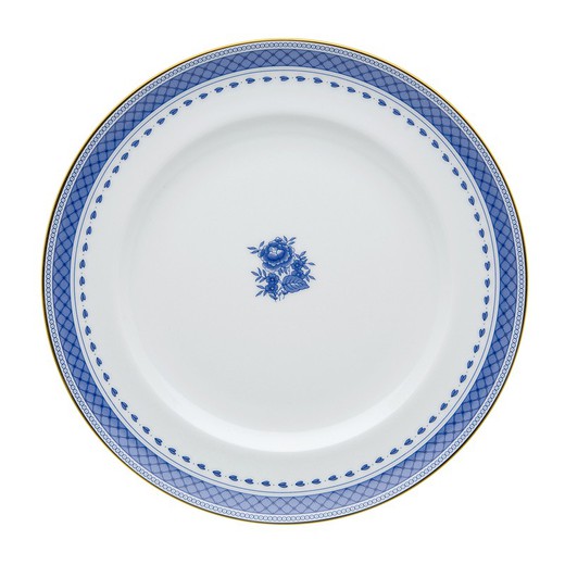 Plato llano de porcelana en blanco y azul, 25,3 x 25,3 x 2,7 cm | Cozinha Velha