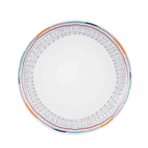 White and multicoloured porcelain flat plate, 27.6 x 27.6 x 3.4 cm | Dreamcatcher