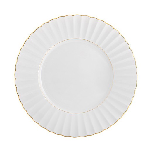 Plato llano de porcelana en blanco y oro, 27,7 x 27,7 x 2,7 cm | 200 Años