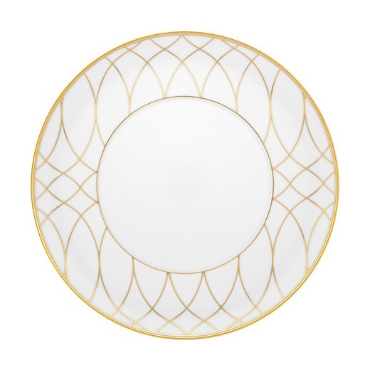 Plato llano de porcelana en blanco y oro, 28,2 x 28,2 x 2,5 cm | Terrace