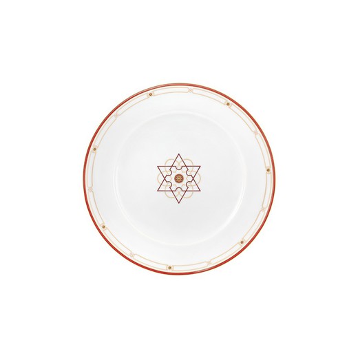 Plato llano de porcelana en blanco y rojo, 28 x 28 x 3 cm | La Stella