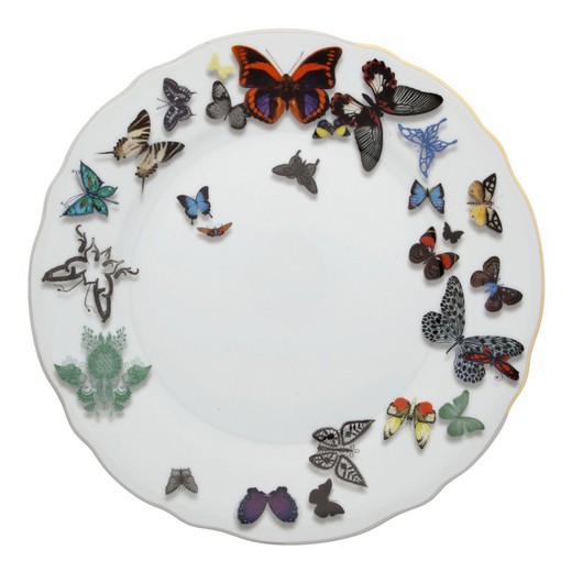 Plato llano de porcelana en multicolor, Ø 25,8 x 3,3 cm | Butterfly Parade
