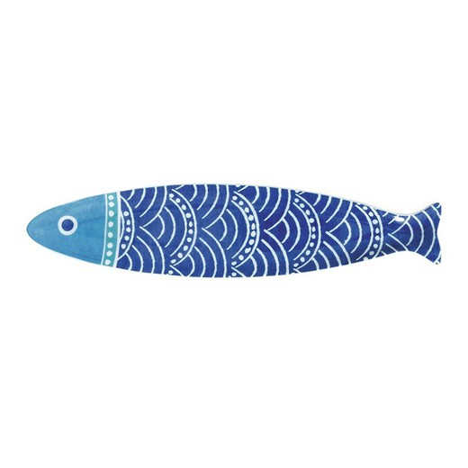 Plato llano largo de porcelana en azul y blanco, 30 x 7 cm | Sea Friends