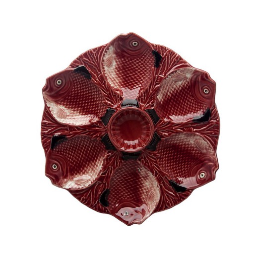 Appetizer plate made of earthenware in maroon and white, Ø 27 x 3 cm | Fish