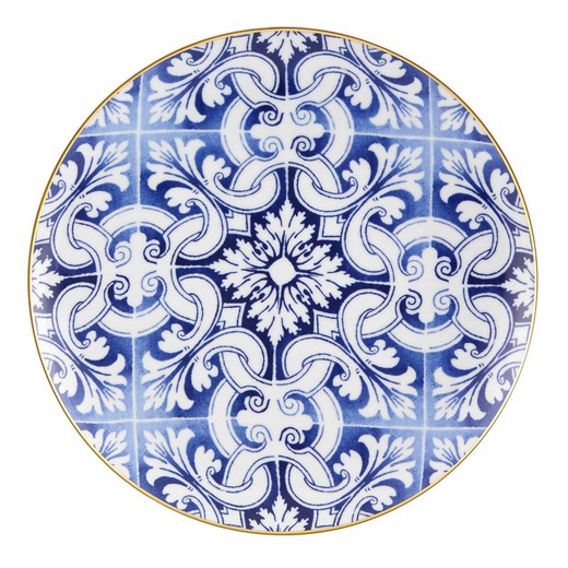 Plato de presentación de porcelana y decoración de azulejo, Ø 33x3,3 cm | Transatlántica