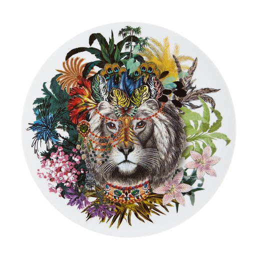 Wielokolorowy porcelanowy talerz prezentacyjny „Król dżungli”, Ø 33,2 x 1,8 cm | Kochaj kogo chcesz