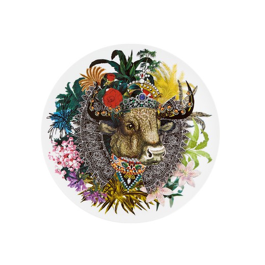 Assiette de présentation "Monseigneur taureau" en porcelaine multicolore, Ø 33,2 x 1,8 cm | Aime qui tu veux
