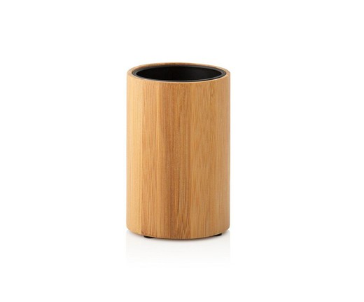 Portacepillo de Bambú Madera y Negro, Ø7x11cm