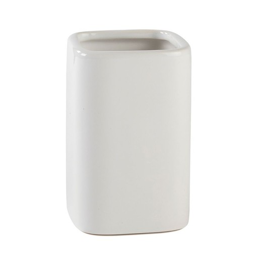 Portaspazzolino in ceramica bianca, 7x7x11cm