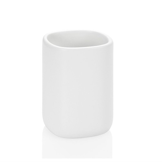 Portaspazzolino in ceramica bianca, Ø7x10,5cm