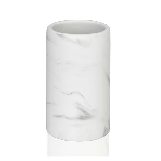 White Marble Effect Ceramic Toothbrush Holder, Ø6.5x11cm