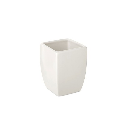 White ceramic toothbrush holder, 7.5 x 7.5 x 10 cm