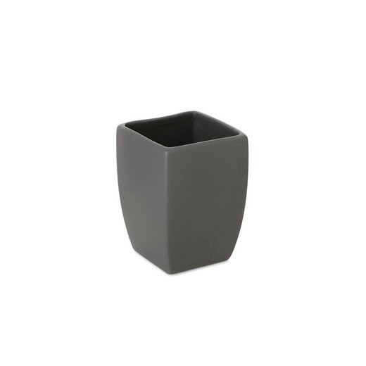 Ceramic toothbrush holder in grey, 7.5 x 7.5 x 10 cm