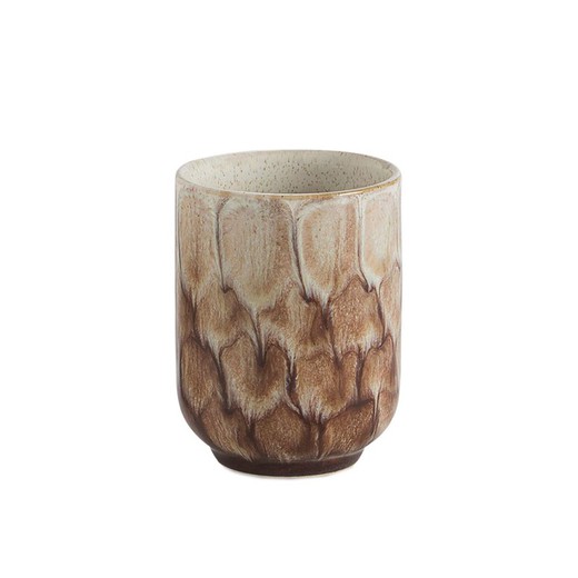 Ceramic toothbrush holder in brown and beige, 7.5 x 7.5 x 10 cm | Turtle