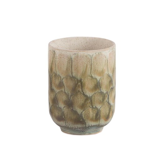 Ceramic toothbrush holder in green and beige, 7.5 x 7.5 x 10 cm | Avalon