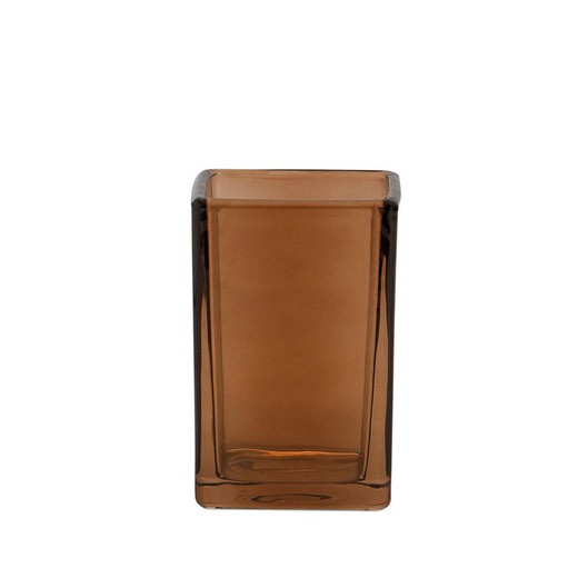 Portaspazzolino in vetro marrone, 7 x 7 x 10,5 cm | Napoli
