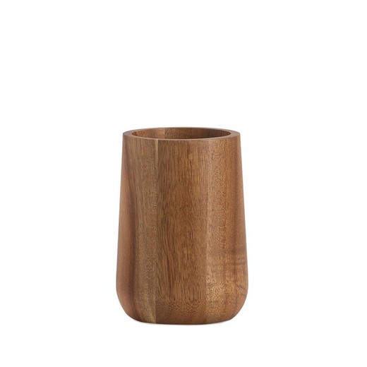 Acacia wood toothbrush holder in brown, 8 x 8 x 11.5 cm | Acacia