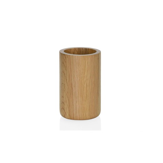Natural oak wood brush holder, Ø7x11 cm
