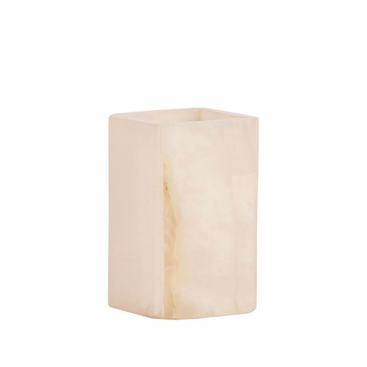 Marble toothbrush holder in white and beige, 7 x 7 x 11 cm | Marble