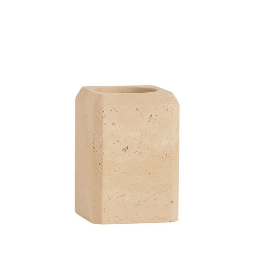 Porta-escovas em mármore travertino bege, 7,5 x 7,5 x 11 cm | Travertino