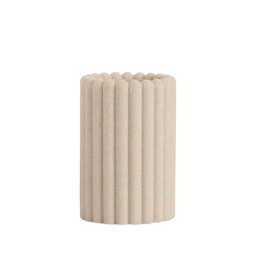 Beige polyresin toothbrush holder, 8 x 8 x 12 cm | Stripes