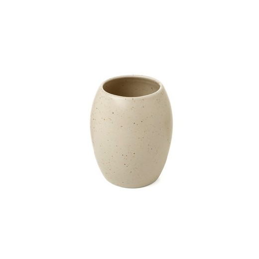 Ceramic toothbrush holder in beige, 8.7 x 8.7 x 10.3 cm