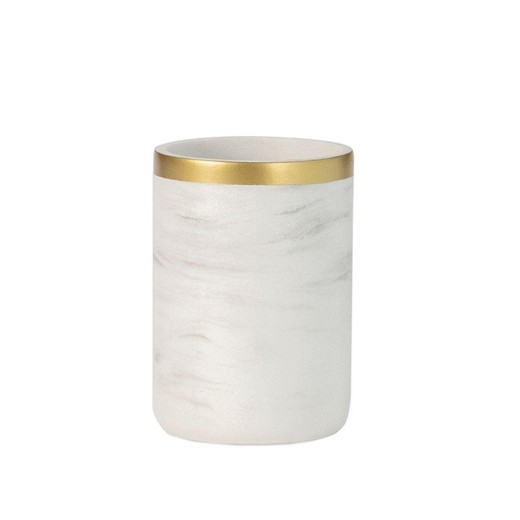 Hvid og guld polyresin tandbørsteholder, Ø 7,5 x 11,5 cm | Zeus