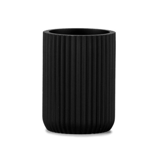 Portaspazzolino in poliresina nera, Ø 7 x 9,5 cm | strisce