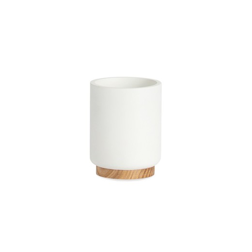 Hvid/naturlig bambus og polyresin tandbørsteholder, Ø7 x 11 cm | Bambus