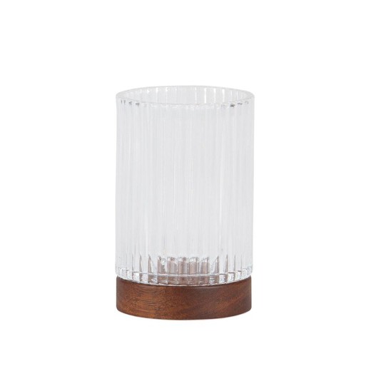 Glass and acacia toothbrush holder in transparent and natural, Ø 7 x 12 cm | Triton